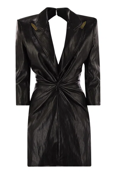 Elisabetta Franchi Craquelé Dress With Lapels In Gold