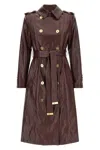 Elisabetta Franchi Double-breasted Coat With Epaulettes And Pockets In Burgundy