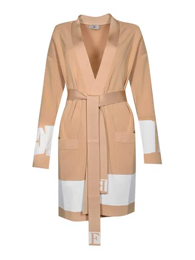 Elisabetta Franchi Viscose Cardigan With Logo Bands In Brown