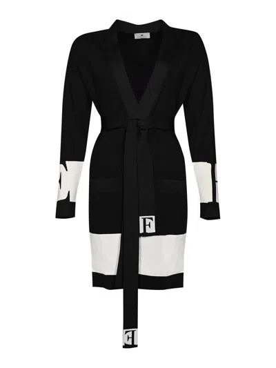 Elisabetta Franchi Viscose Cardigan With Logo Bands In Black