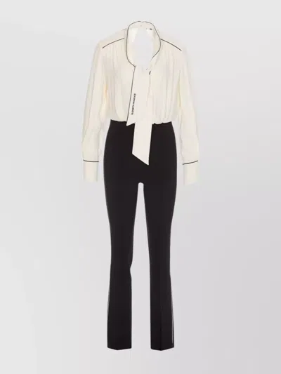 Elisabetta Franchi Cream And Black Suit With Contrast Piping In White