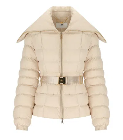 Elisabetta Franchi Cream Belted Padded Jacket In Pink