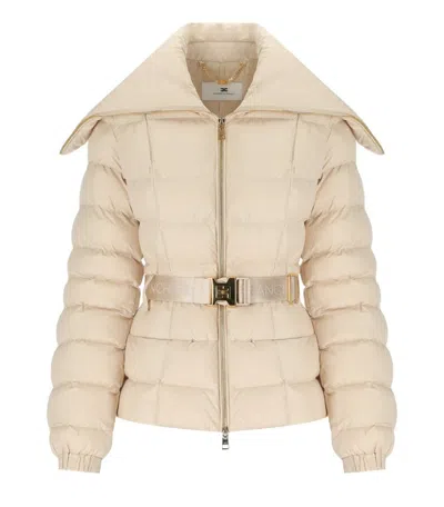 Elisabetta Franchi Cream Belted Padded Jacket In Neutral