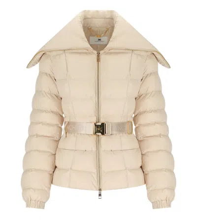 ELISABETTA FRANCHI CREAM BELTED PADDED JACKET
