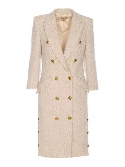 Elisabetta Franchi Cream Boucle Coat In Neutral