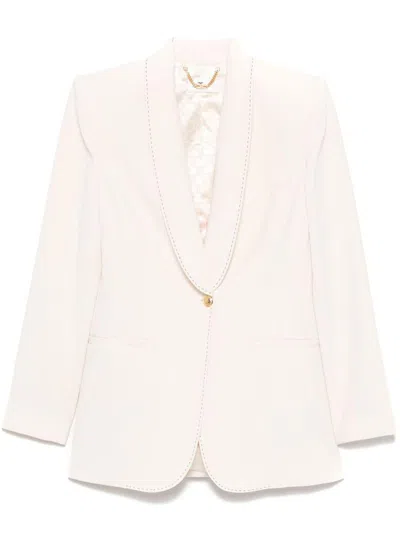 Elisabetta Franchi Cream-colored Blazer With A Golden Button In Brown
