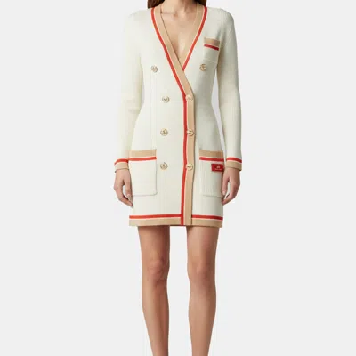 Pre-owned Elisabetta Franchi Cream Cotton Knit Long Sleeve Mini Dress S In White