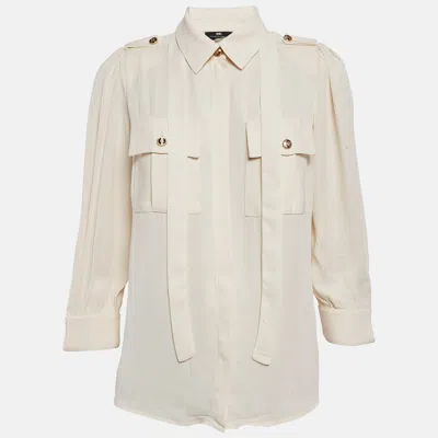 Pre-owned Elisabetta Franchi Cream Crepe Button Front Shirt S
