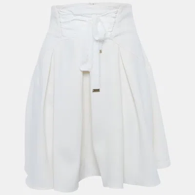 Pre-owned Elisabetta Franchi Cream Crepe Pleated Mini Skirt M In White