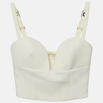 Pre-owned Elisabetta Franchi Cream Crepe Sweet Heart Neck Bustier Crop Top S In White