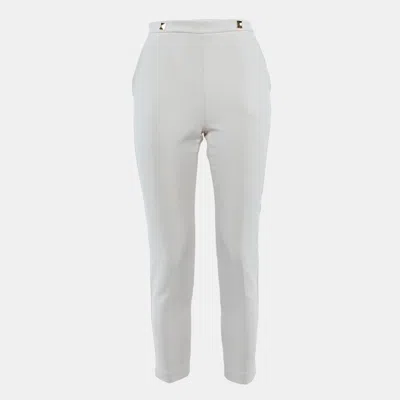 Pre-owned Elisabetta Franchi Cream Crepe Tailored Trousers S In White
