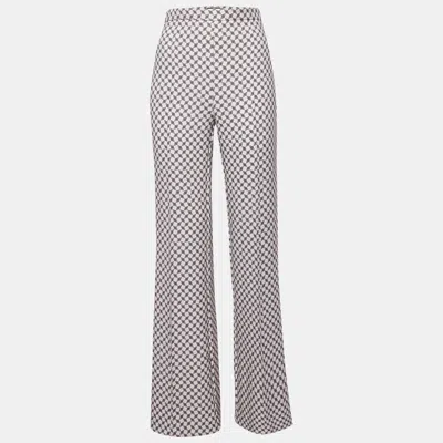 Pre-owned Elisabetta Franchi Cream Printed Crepe High Rise Trousers S In White