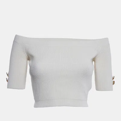 Pre-owned Elisabetta Franchi Cream Rib Knit Tricot Top M