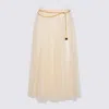 Elisabetta Franchi Midi Skirt With Pleats And Chain Detail In Neutral
