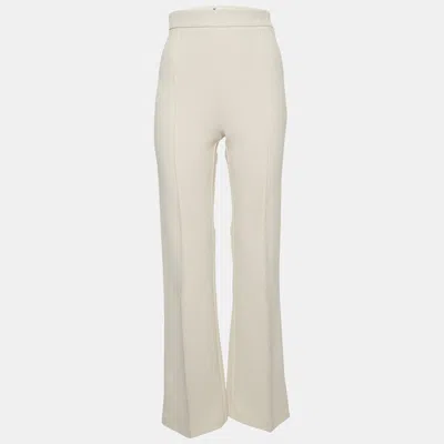 Pre-owned Elisabetta Franchi Cream Stretch Crepe Wide Leg Trousers S In White