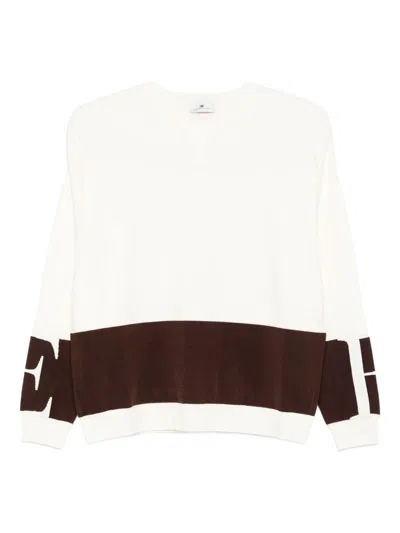 ELISABETTA FRANCHI CREAM SWEATER WITH BROWN LOGO BANDS ELISABETTA FRANCHI