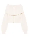 Elisabetta Franchi Cropped White Sweater With Fold-over Collar In Neutral
