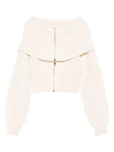ELISABETTA FRANCHI CREAM WOOL CARDIGAN SWEATER WITH LAPEL COLLAR ELISABETTA FRANCHI
