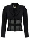 Elisabetta Franchi Tailored Blazer With Sheer Tulle Panels In Black
