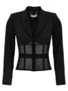 Elisabetta Franchi Tailored Blazer With Sheer Tulle Panels In Black