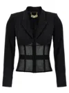 Elisabetta Franchi Tailored Blazer With Sheer Tulle Panels In Black