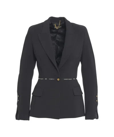 Elisabetta Franchi Crepe Blazer With Logo In Black
