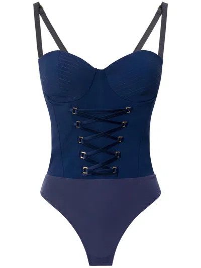 Elisabetta Franchi Crepe Bodysuit In Blue