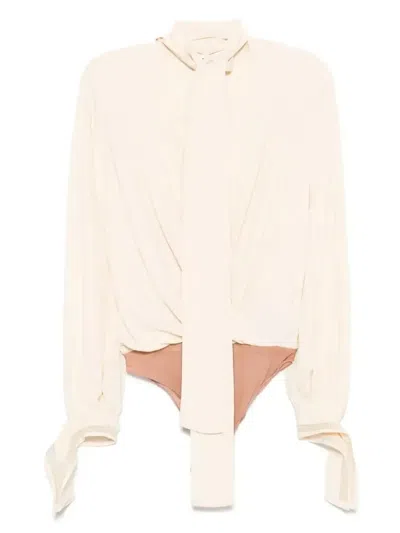 Elisabetta Franchi Crepe Bodysuit In Beige