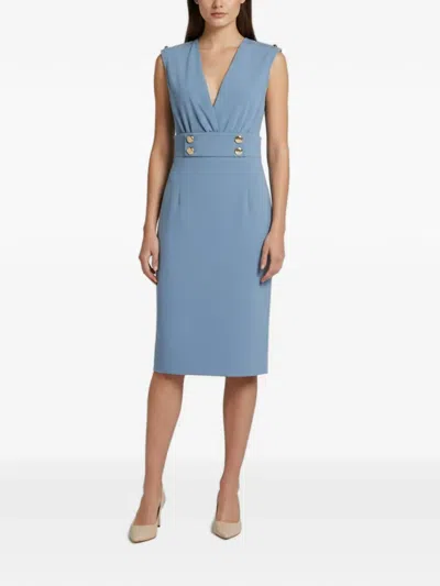 Pre-owned Elisabetta Franchi Crepe Bodysuit Skirt Set In Blue