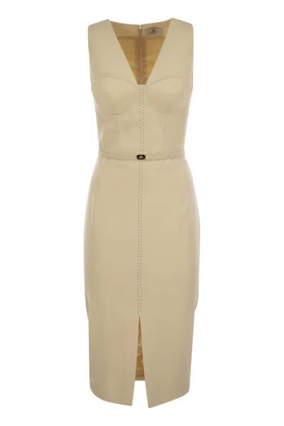 Elisabetta Franchi Crepe Bustier Dress With Contrasting Topstitching In Neutral