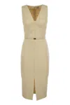 Elisabetta Franchi Crepe Bustier Dress With Contrasting Topstitching In Beige