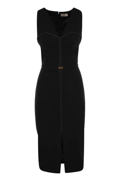 Elisabetta Franchi Crepe Bustier Dress With Contrasting Topstitching In Black