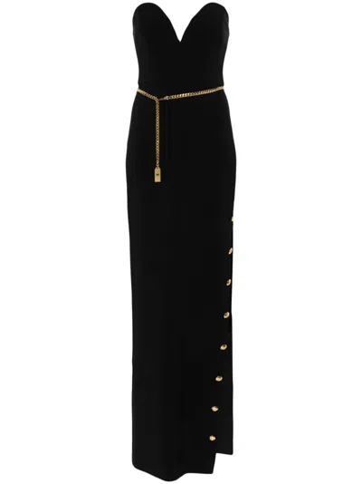 Elisabetta Franchi Crepe Bustier Maxi Dress In Black