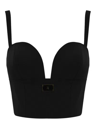 Elisabetta Franchi Crepe Bustier Top With Logo Plaque In Black