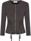 Elisabetta Franchi Crepe Jacket With Criss-cross Laces In Grau