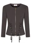 Elisabetta Franchi Crepe Jacket With Criss-cross Laces In Grey