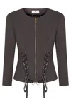Elisabetta Franchi Crepe Jacket With Criss-cross Laces In Grey