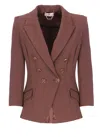 Elisabetta Franchi Tailored Double-breasted Blazer With Gold Accents In Brown