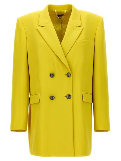 Elisabetta Franchi Crepe Double Breasted Jacket In Yellow