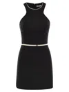 Elisabetta Franchi Women's Crepe Dress With Contrasting Belt In Black/butter