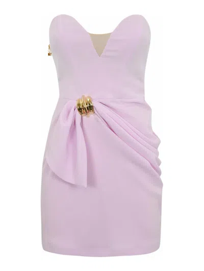 Elisabetta Franchi Crepe Dress With Macro Bow In Pink