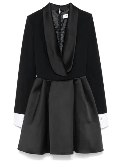 Elisabetta Franchi Crepe Dress With Satin Lapels In Nero