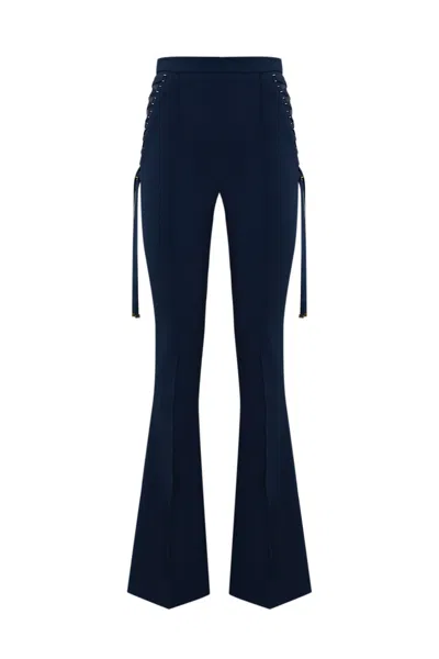 Elisabetta Franchi Crepe Flared Trousers With Laces In Blue