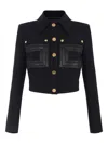 Elisabetta Franchi Cropped Jacket With Contrast Panels And Pockets In Black