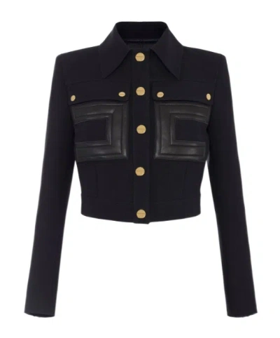 ELISABETTA FRANCHI ELISABETTA FRANCHI LOGO DETAIL DOUBLE-LAYER CREPE JACKET