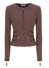 Elisabetta Franchi Structured Blazer With Front Zip And Long Sleeves In Brown