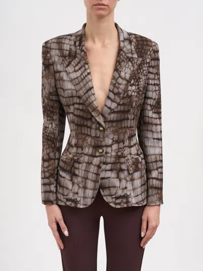 Elisabetta Franchi Tailored Jacket Buttons Front Pockets Long Sleeves In Animal Print