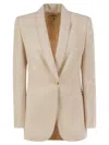 Elisabetta Franchi Crepe Jacket With Contrasting Topstitching In Neutral