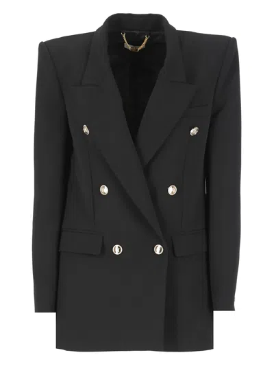 Elisabetta Franchi Crepe Double Breasted Blazer In Black