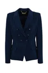 Elisabetta Franchi Crepe Jacket With Satin Details In Oltremare
